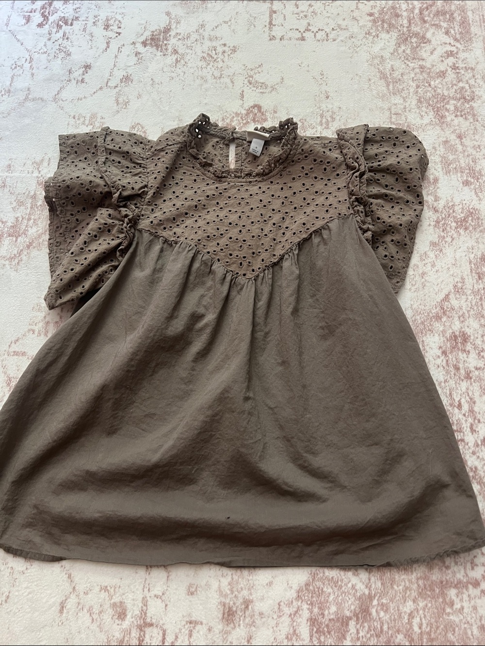 a new day Olive Eyelet Ruffled Sleeve Tunic Top